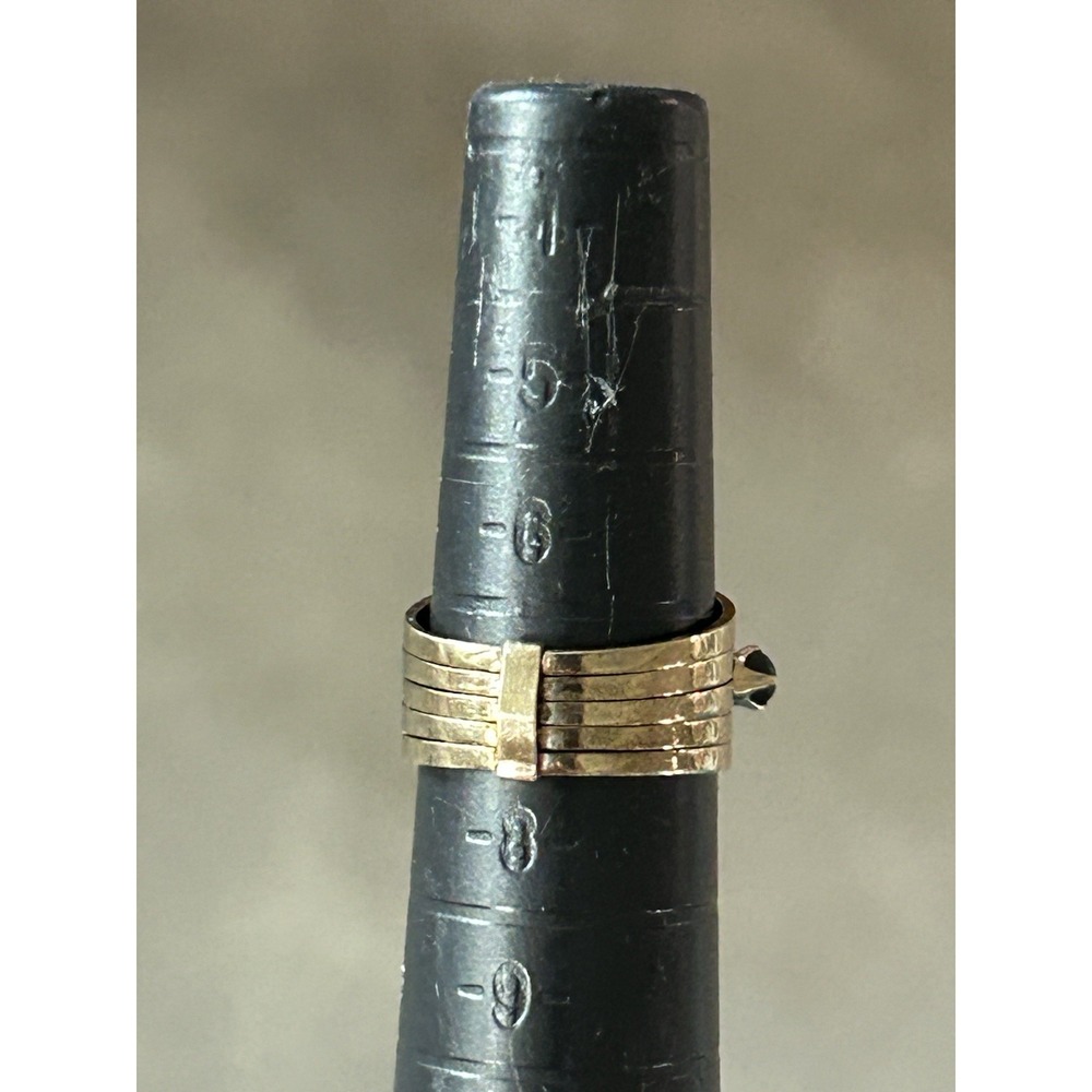 Vintage Tahitian Black Pearl and 14K Five Band Harem Statement Ring - Picture 9 of 9